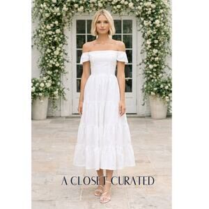 Reformation Derek Cotton Tiered Midi Dress 12 White NEW